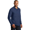 Port Authority Men's Estate Blue Long Sleeve Meridian Cotton Blend Polo