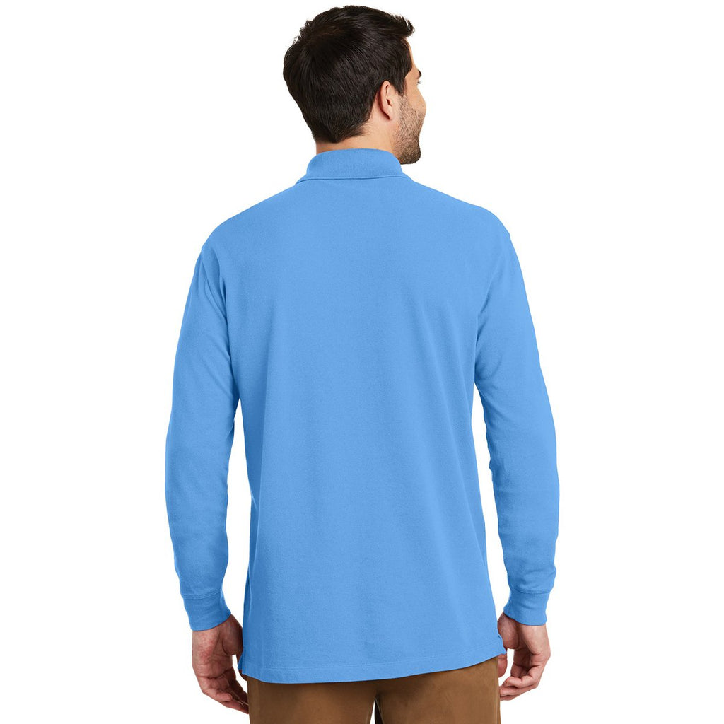 Port Authority Men's Azure Blue Ezcotton Long Sleeve Polo
