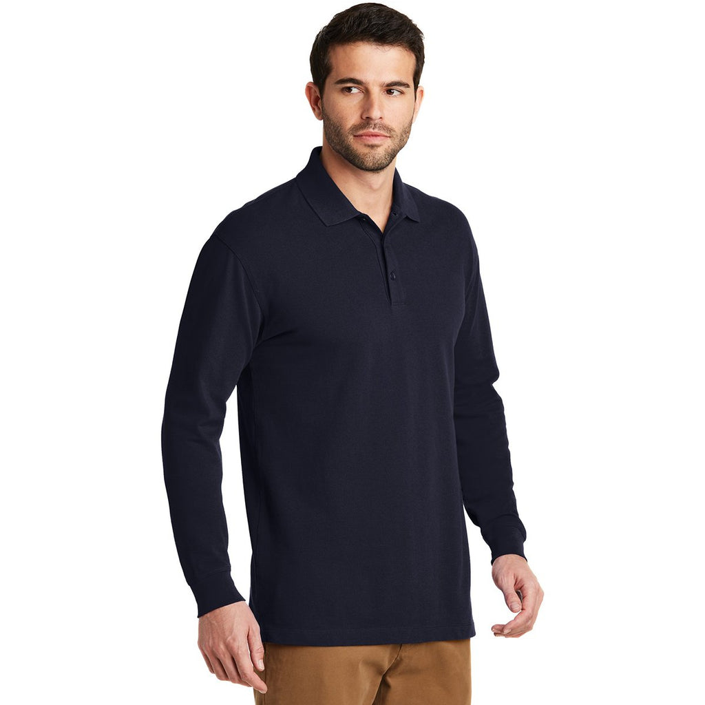 Port Authority Men's Navy Ezcotton Long Sleeve Polo