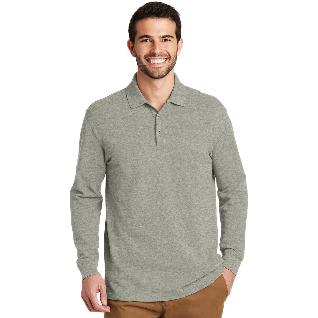 Port Authority Men's Oxford Heather Ezcotton Long Sleeve Polo