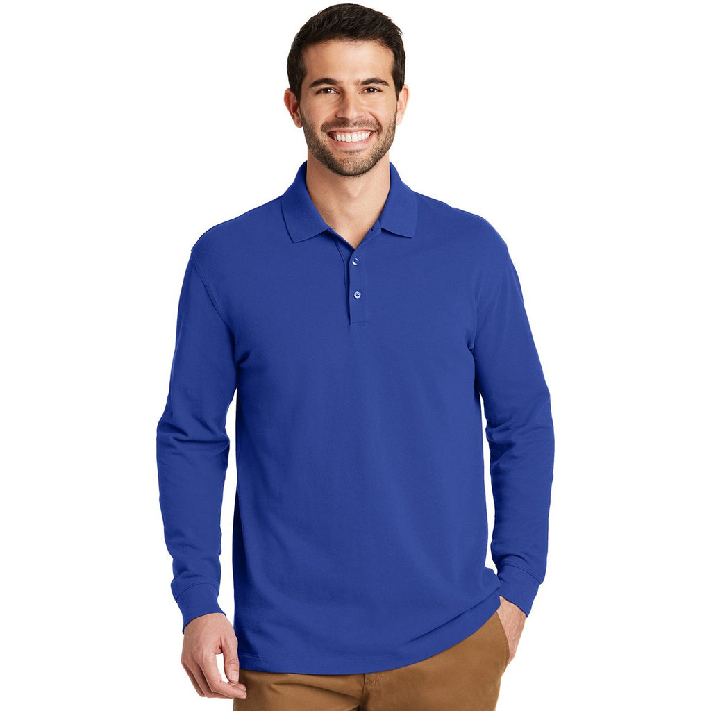 Port Authority Men's True Royal Ezcotton Long Sleeve Polo