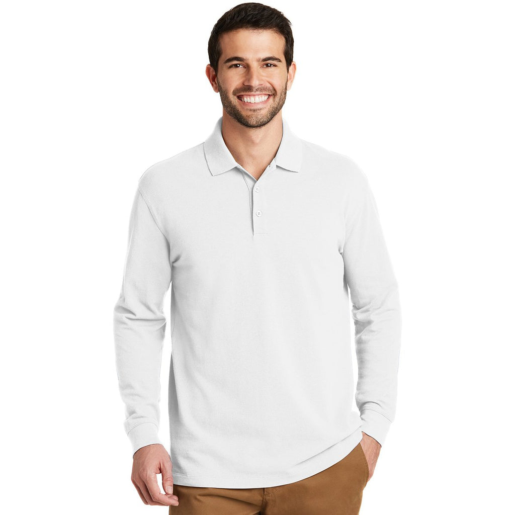 Port Authority Men's White Ezcotton Long Sleeve Polo