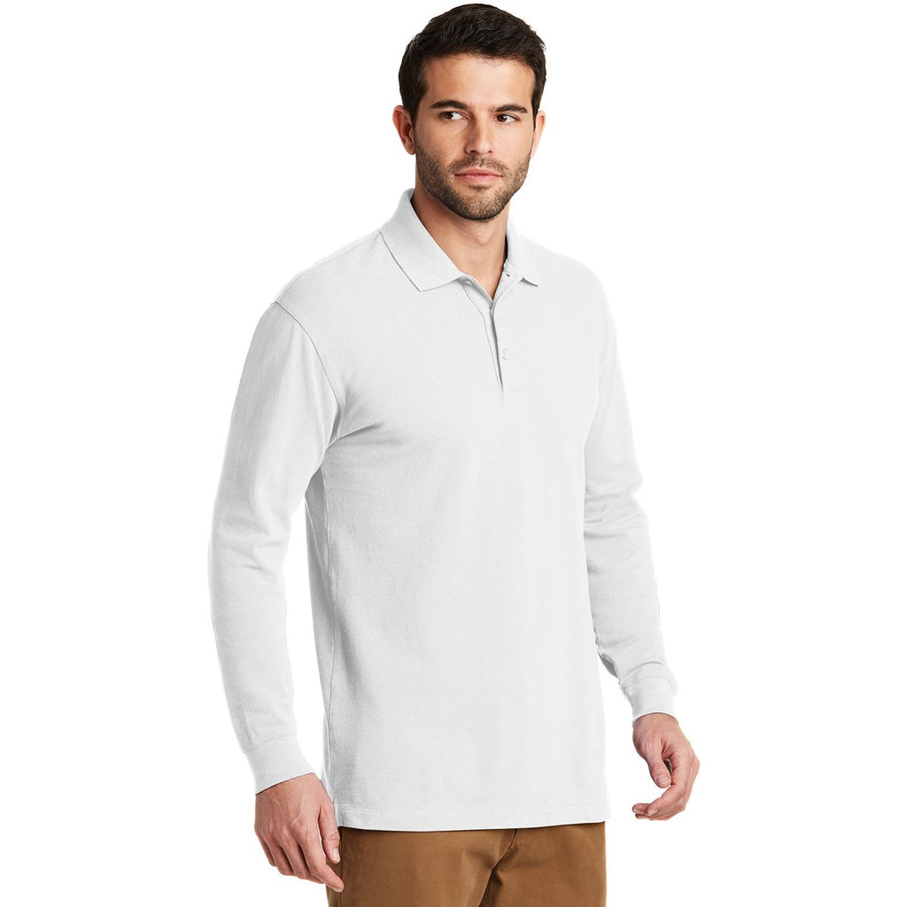 Port Authority Men's White Ezcotton Long Sleeve Polo