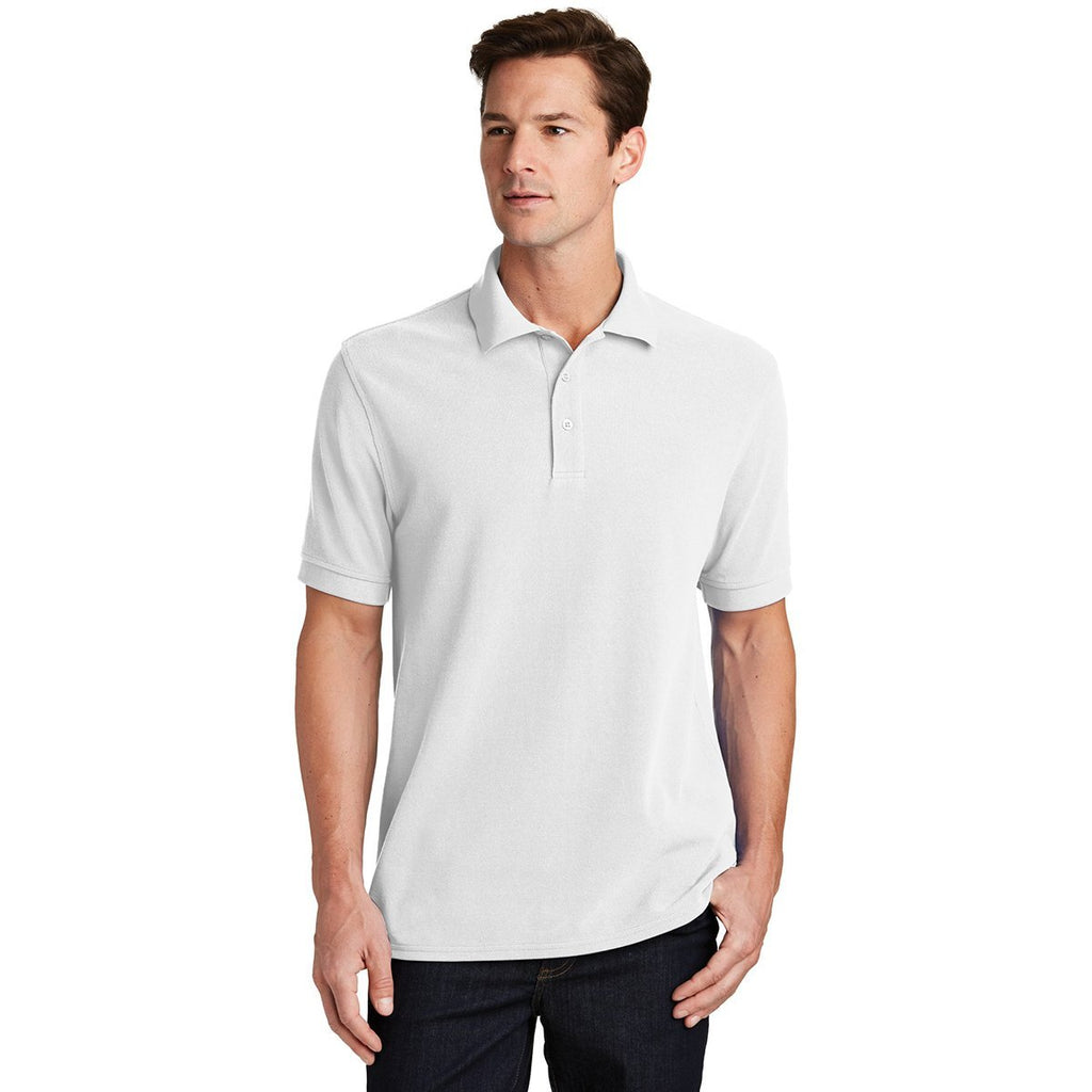 Port & Company Men's White Ring Spun Pique Polo