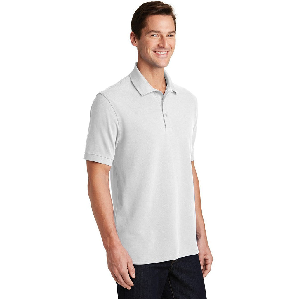 Port & Company Men's White Ring Spun Pique Polo