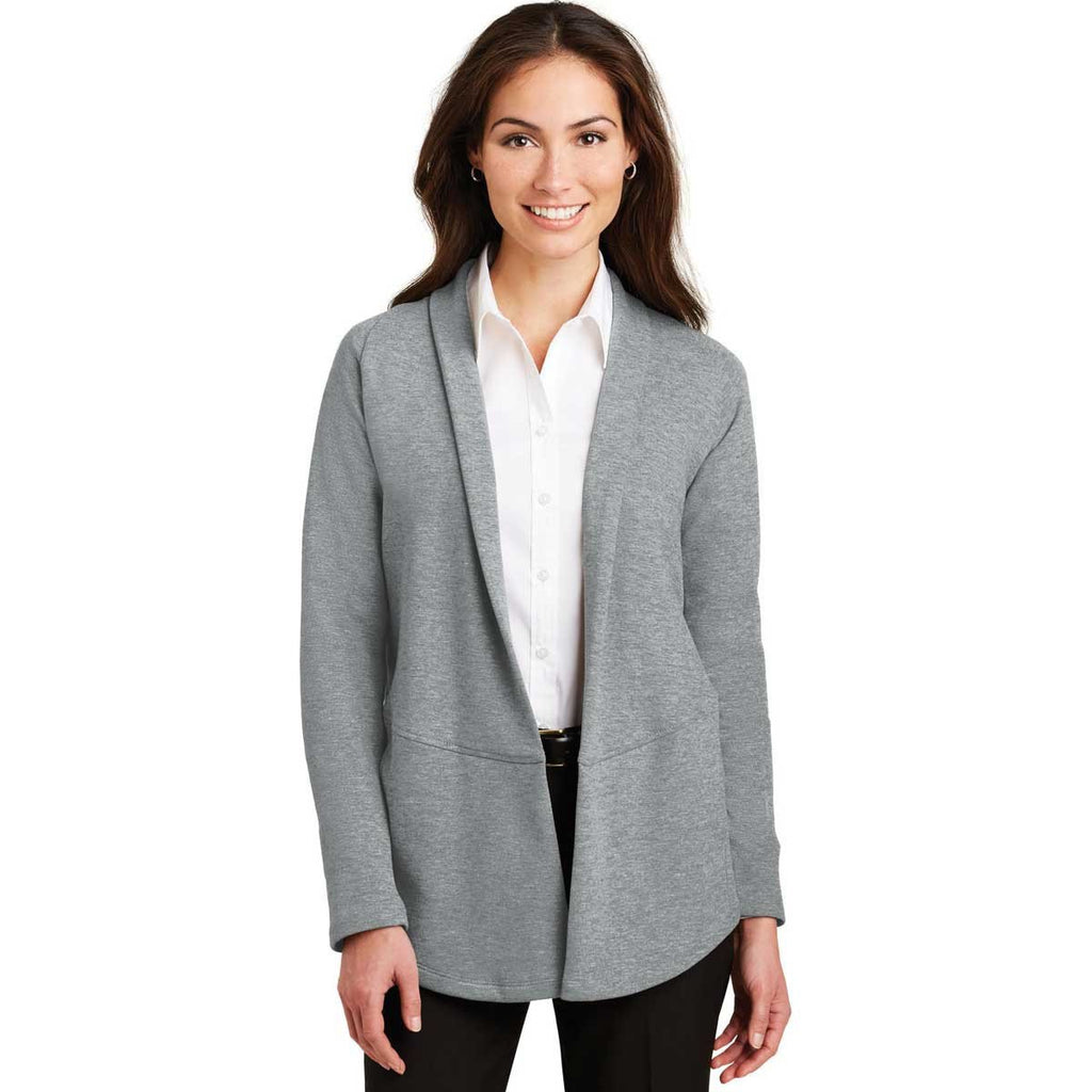 Port Authority Women's Medium Heather Grey/Charcoal Heather Interlock Cardigan