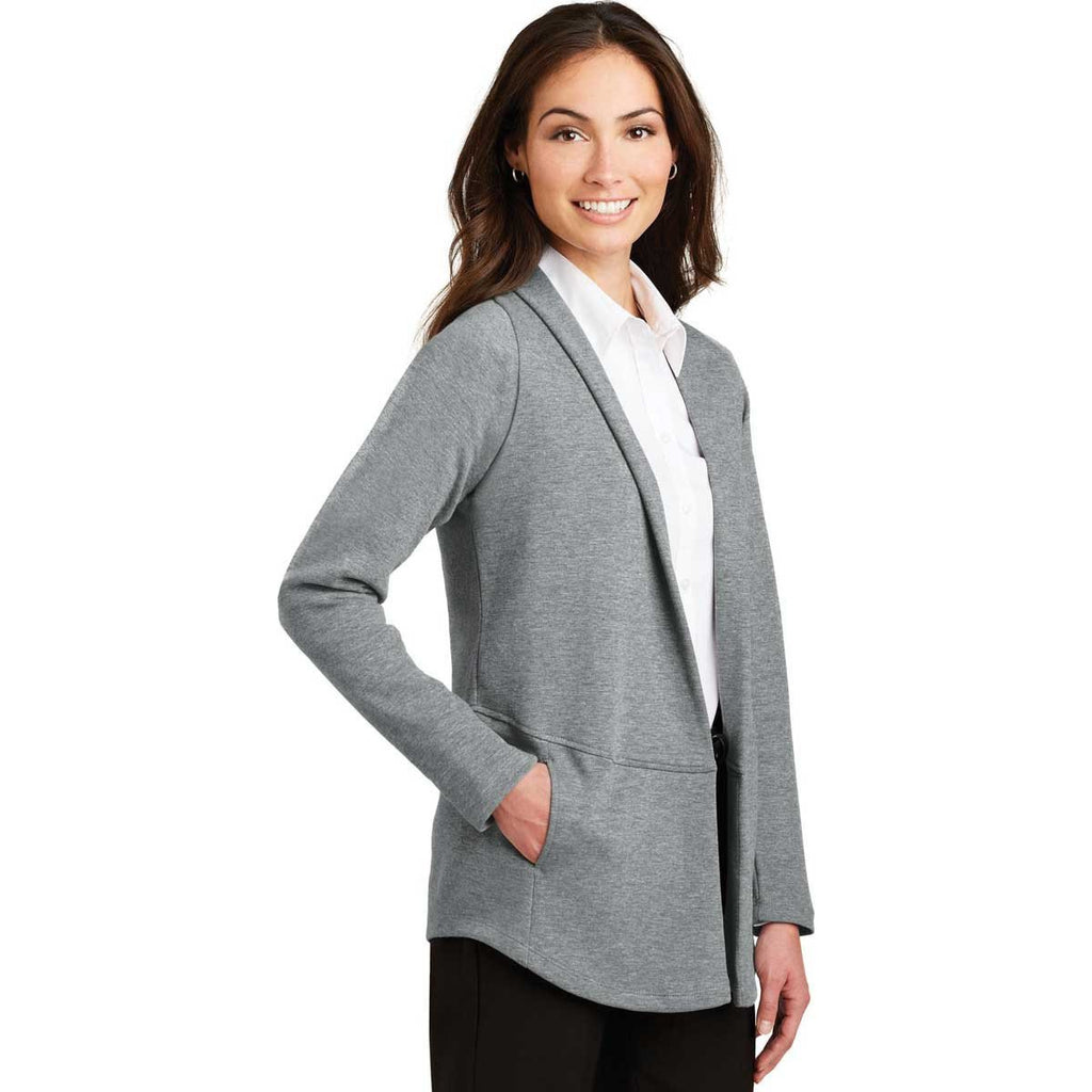 Port Authority Women's Medium Heather Grey/Charcoal Heather Interlock Cardigan