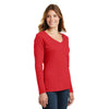 Port & Company Women's Bright Red Long Sleeve Fan Favorite V-Neck Tee