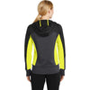Sport-Tek Women's Black/Graphite Heather/Citron Tech Fleece Colorblock Full-Zip Hooded Jacket