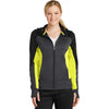 Sport-Tek Women's Black/Graphite Heather/Citron Tech Fleece Colorblock Full-Zip Hooded Jacket