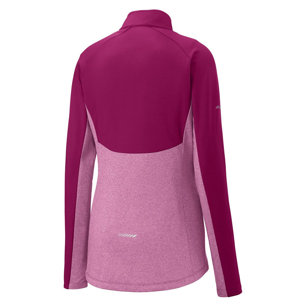 Sport-Tek Women's Pink Rush/Pink Rush Heather Sport-Wick Stretch Contrast 1/2-Zip Pullover