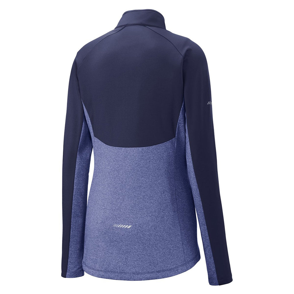 Sport-Tek Women's True Navy/True Navy Heather Sport-Wick Stretch Contrast 1/2-Zip Pullover