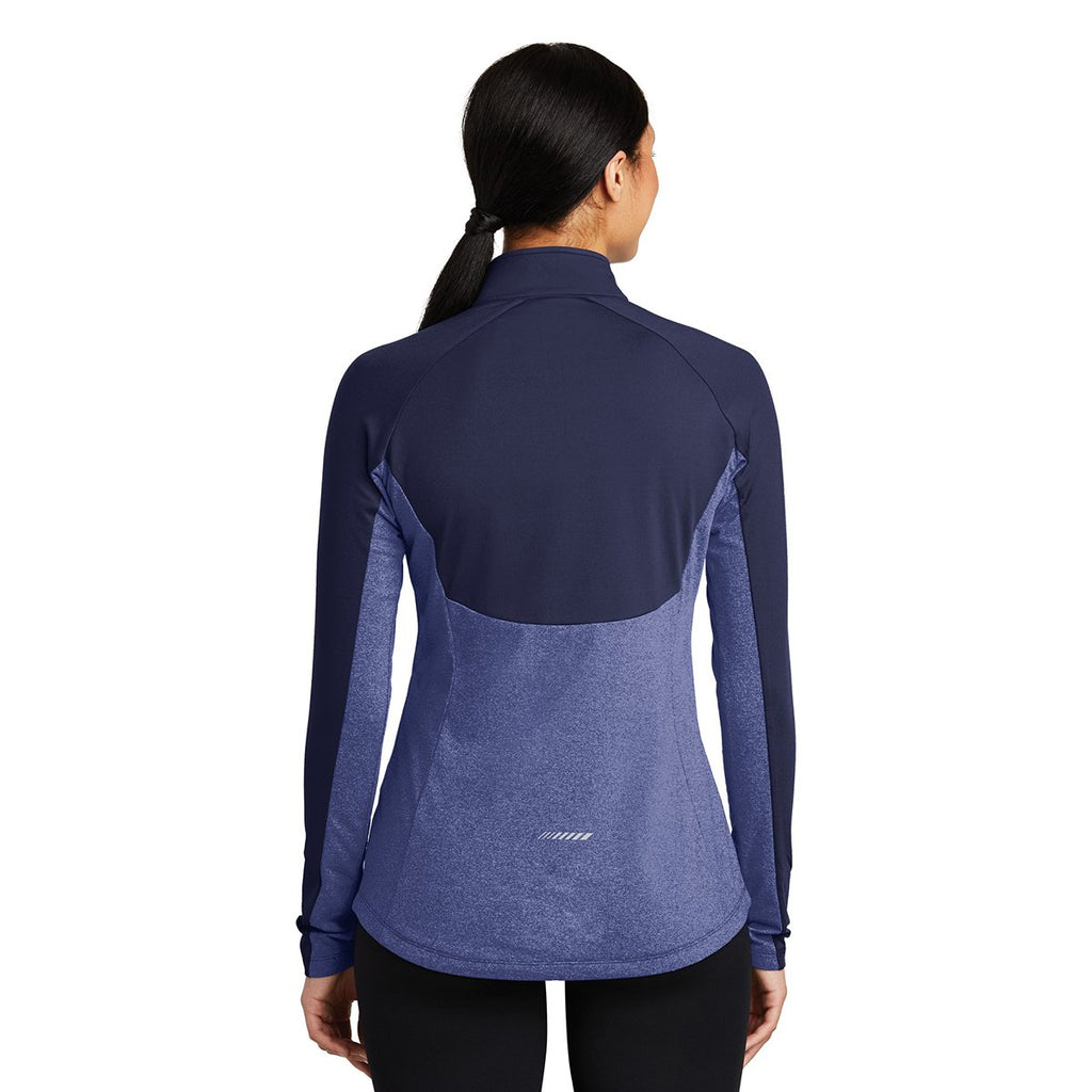 Sport-Tek Women's True Navy/True Navy Heather Sport-Wick Stretch Contrast 1/2-Zip Pullover