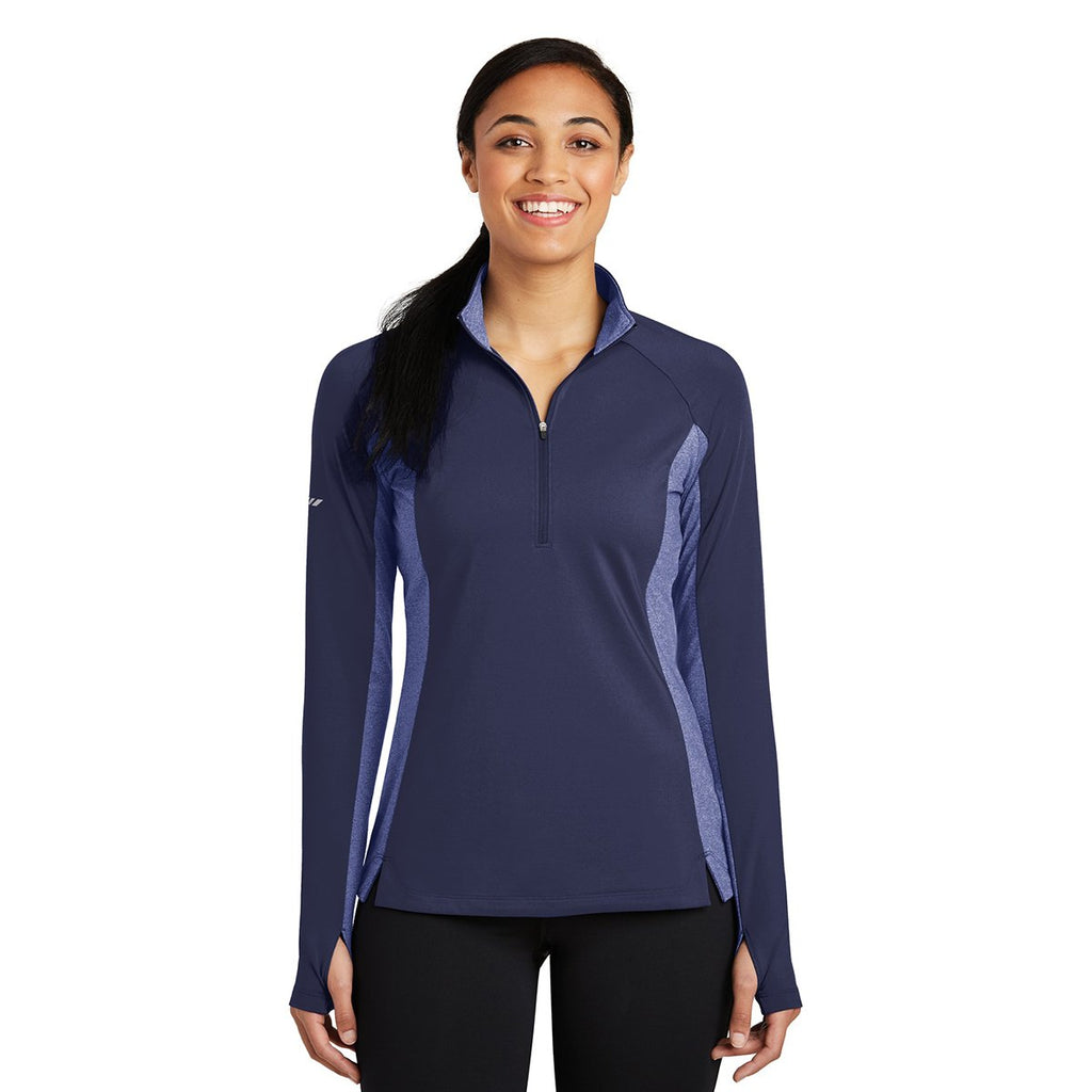 Sport-Tek Women's True Navy/True Navy Heather Sport-Wick Stretch Contrast 1/2-Zip Pullover
