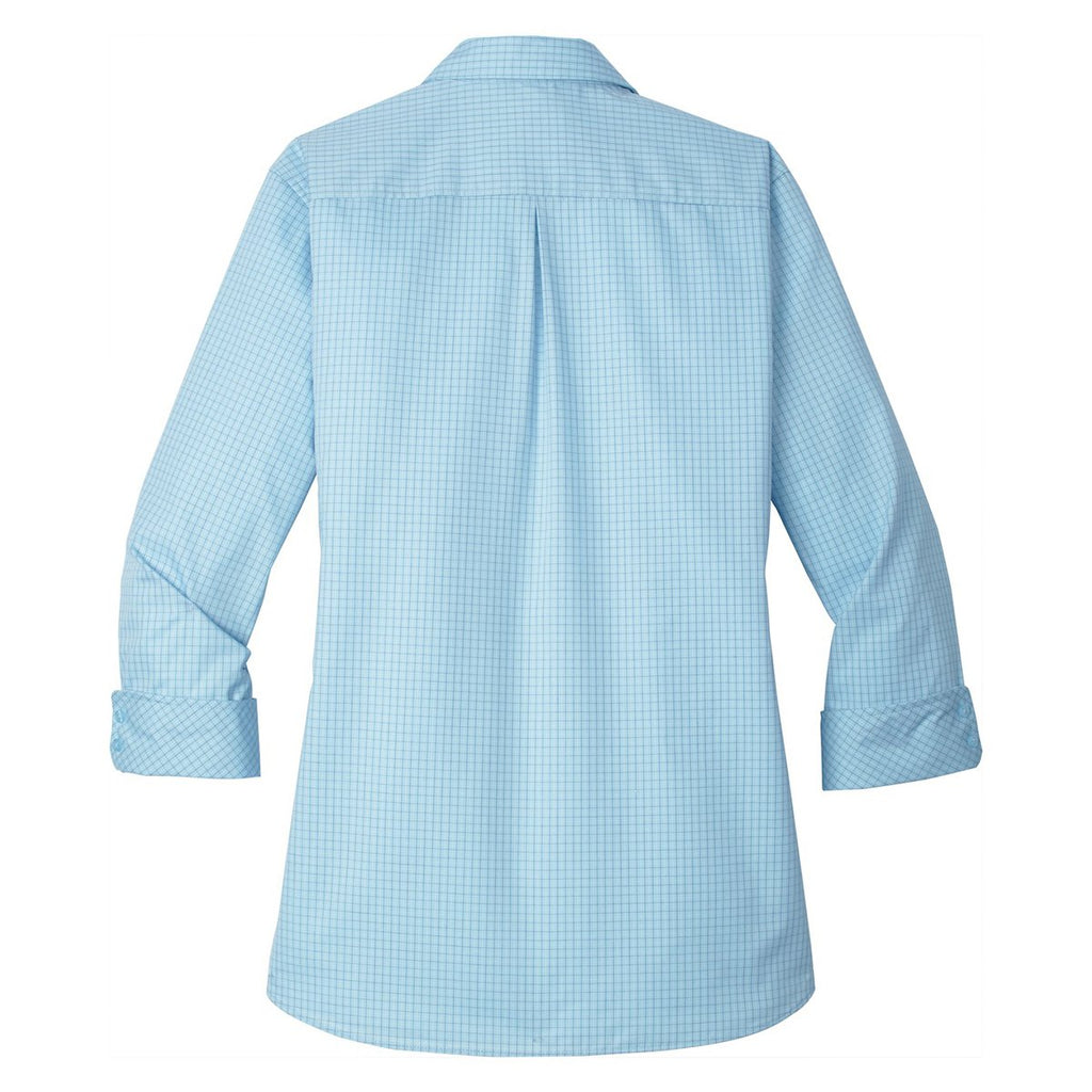 Port Authority Women's Heritage Blue/Royal 3/4-Sleeve Micro Tattersall Easy Care Shirt