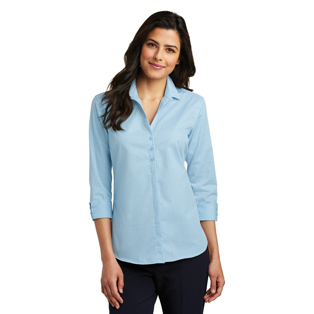 Port Authority Women's Heritage Blue/Royal 3/4-Sleeve Micro Tattersall Easy Care Shirt