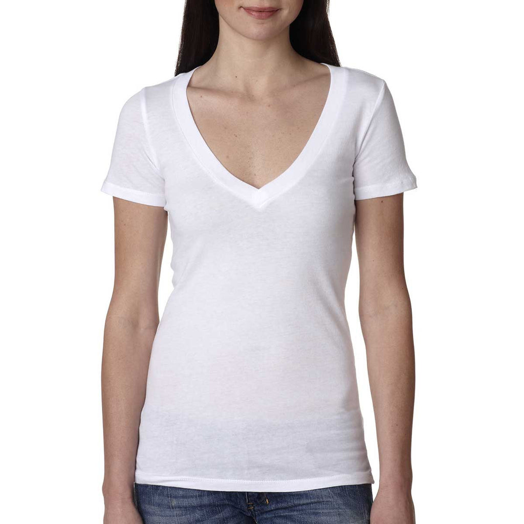 Next Level Women's White Deep V-Neck Tee