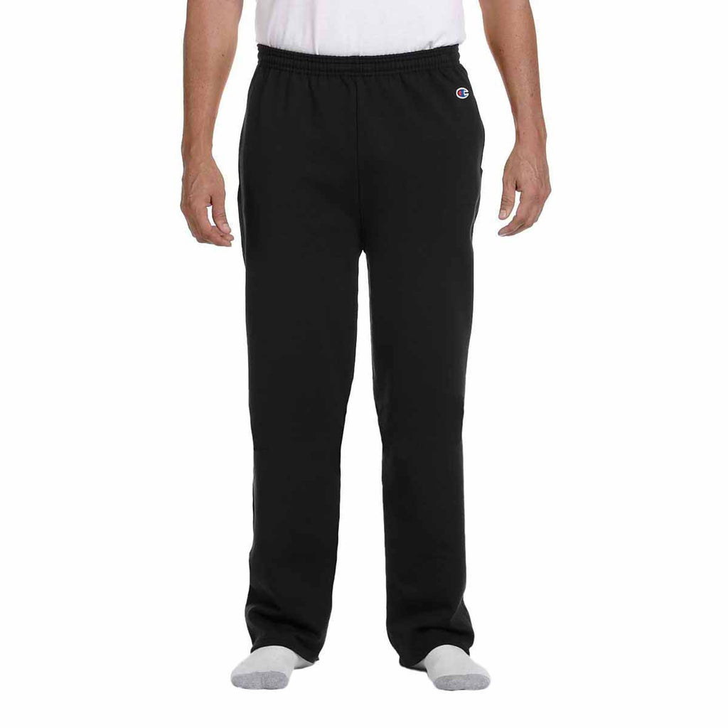 Champion Men's Black Eco 9-Ounce Open-Bottom Fleece Pant with Pocket