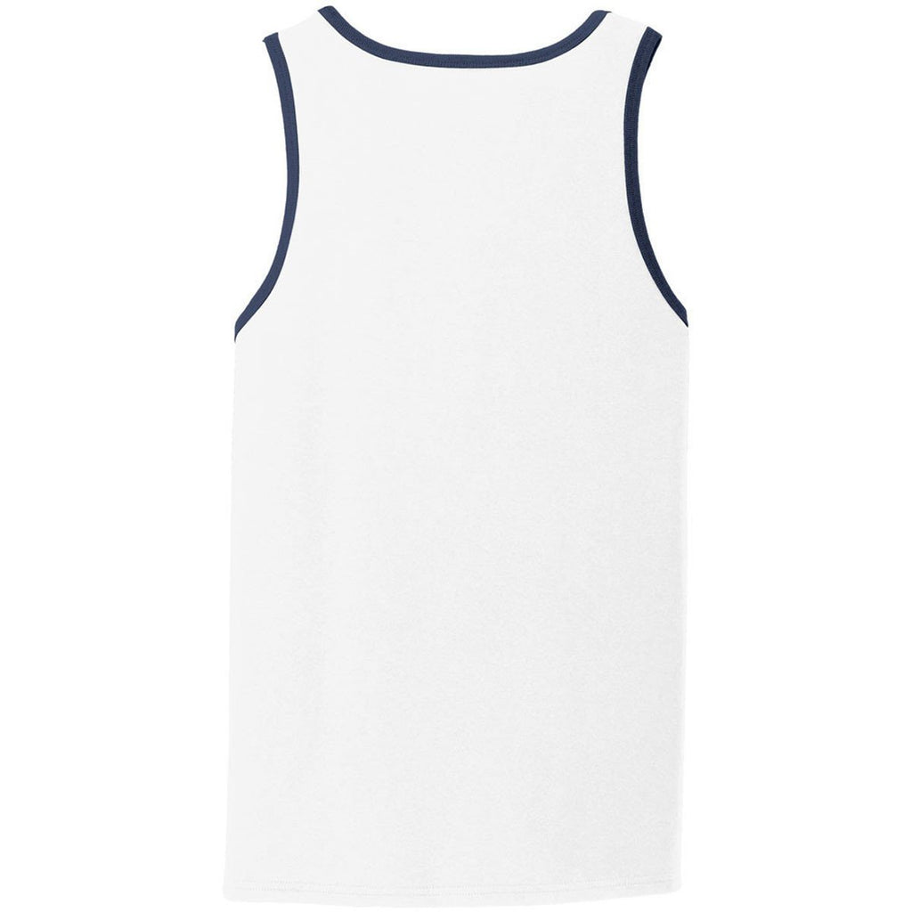 Port & Company Men's White/Navy Core Cotton Tank Top