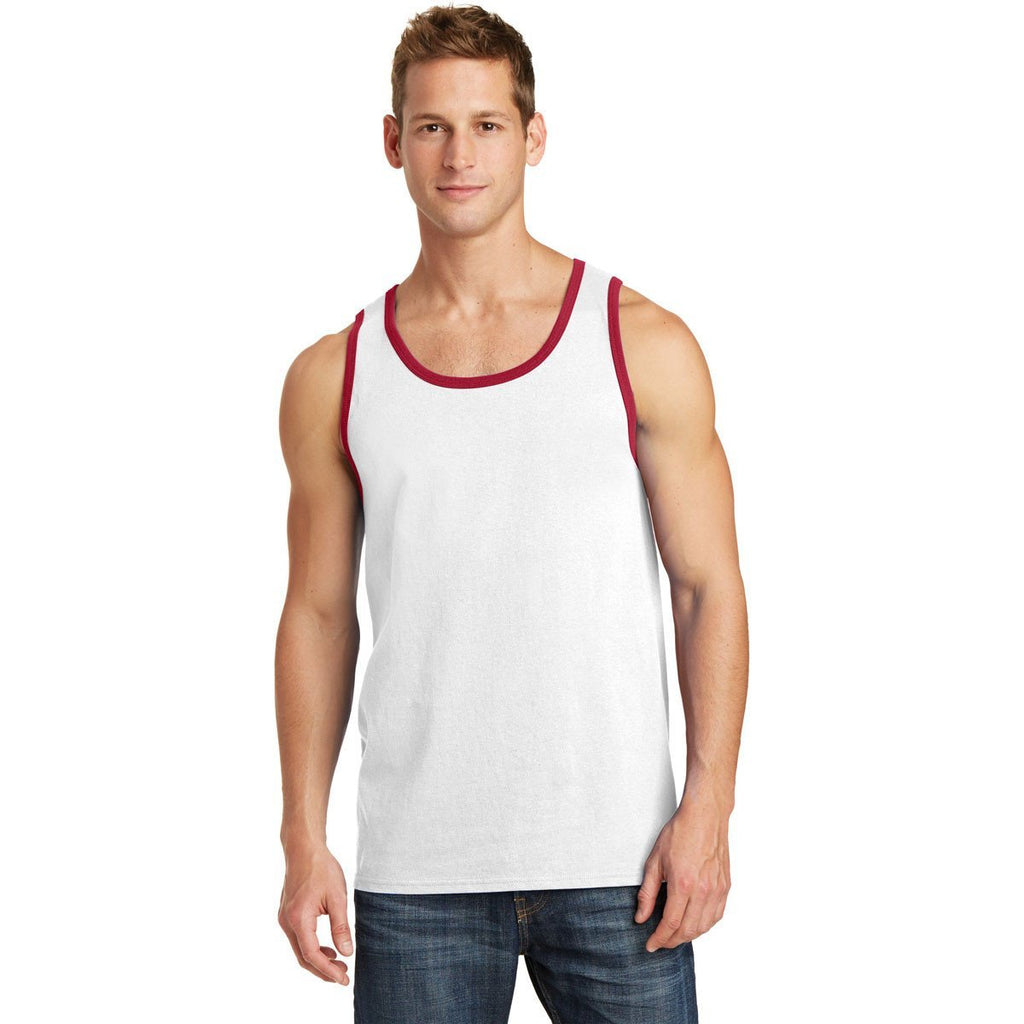 Port & Company Men's White/Red Core Cotton Tank Top