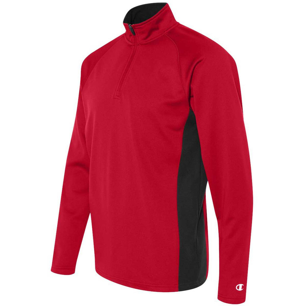 Champion Men's Scarlet/Black Performance 5.4-Ounce Colorblock Quarter-Zip Jacket