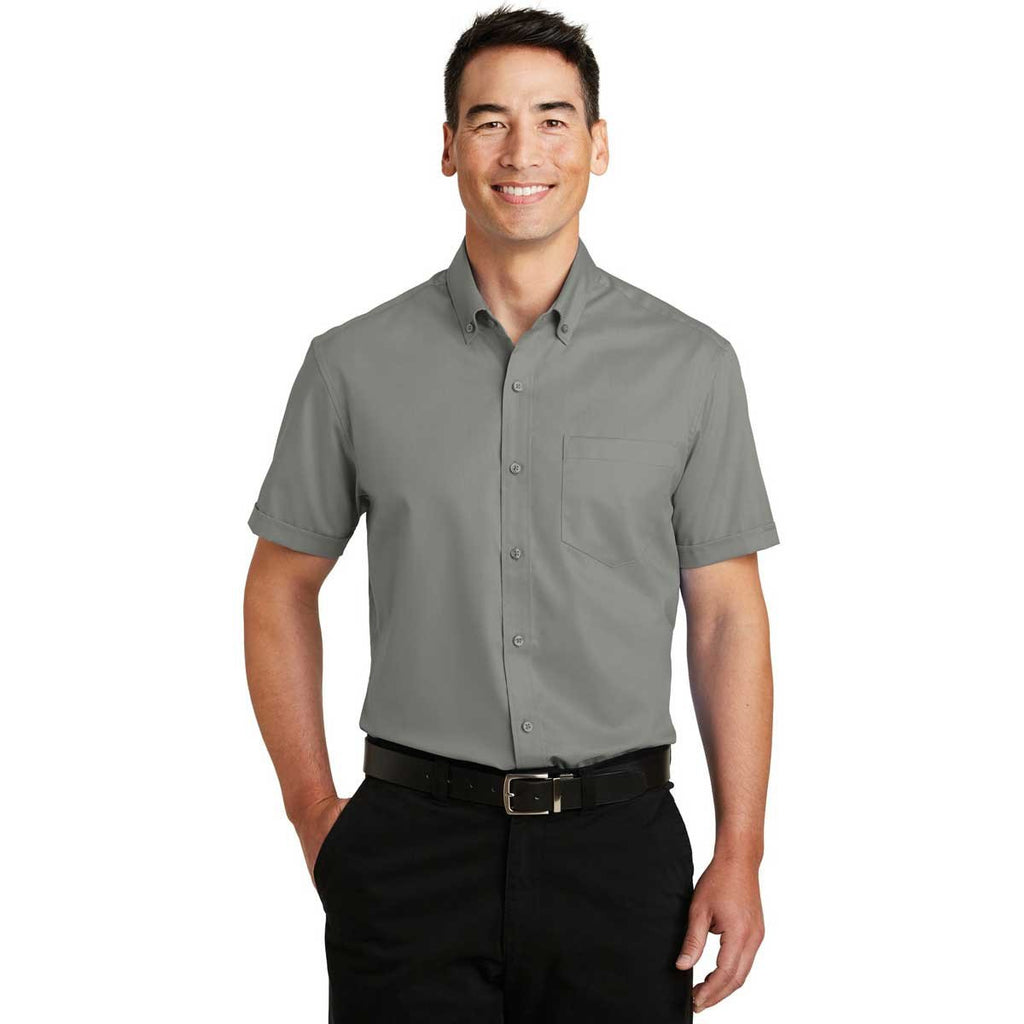 Port Authority Men's Monument Grey Short Sleeve SuperPro Twill Shirt