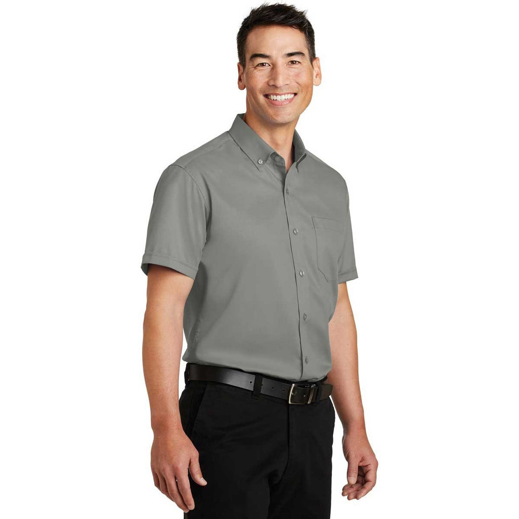 Port Authority Men's Monument Grey Short Sleeve SuperPro Twill Shirt