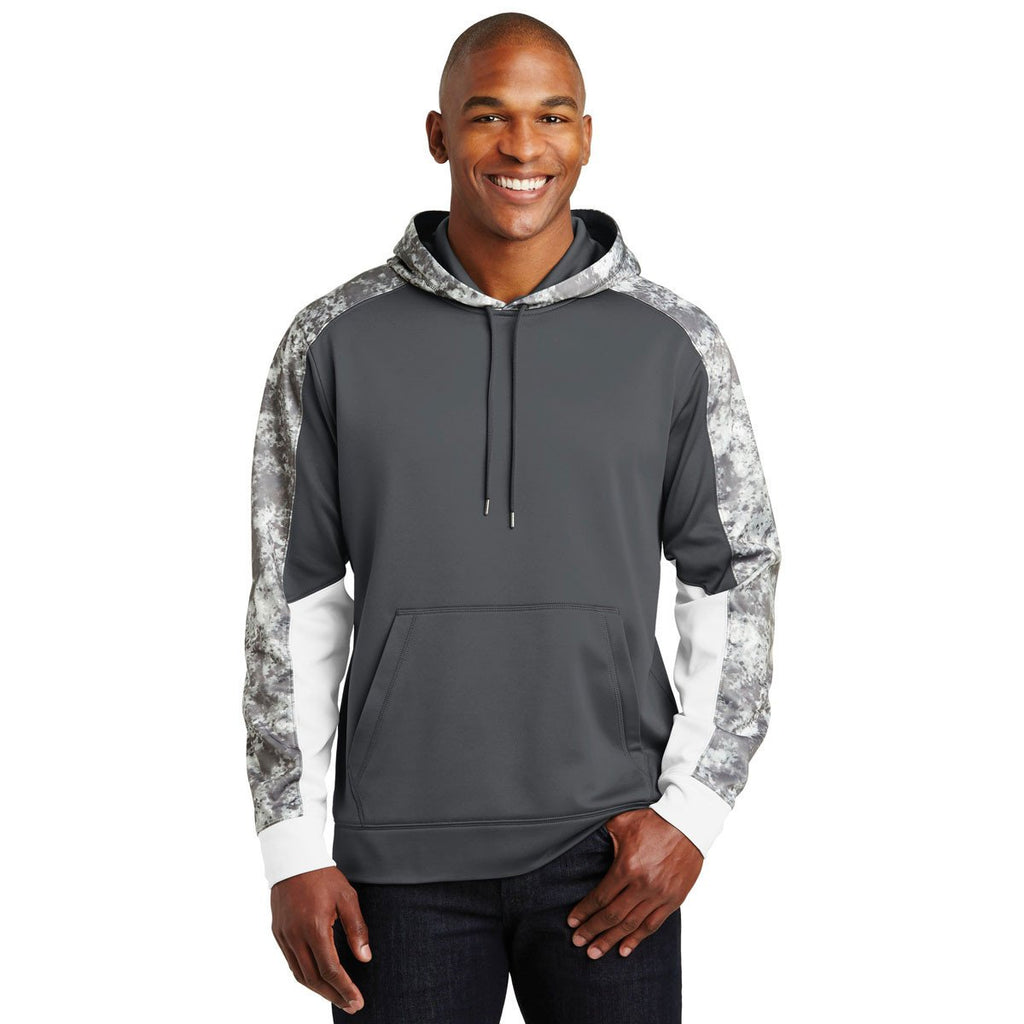 Sport-Tek Men's Dark Smoke Grey/Dark Smoke Grey Sport-Wick Mineral Freeze Fleece Colorblock Hooded Pullover