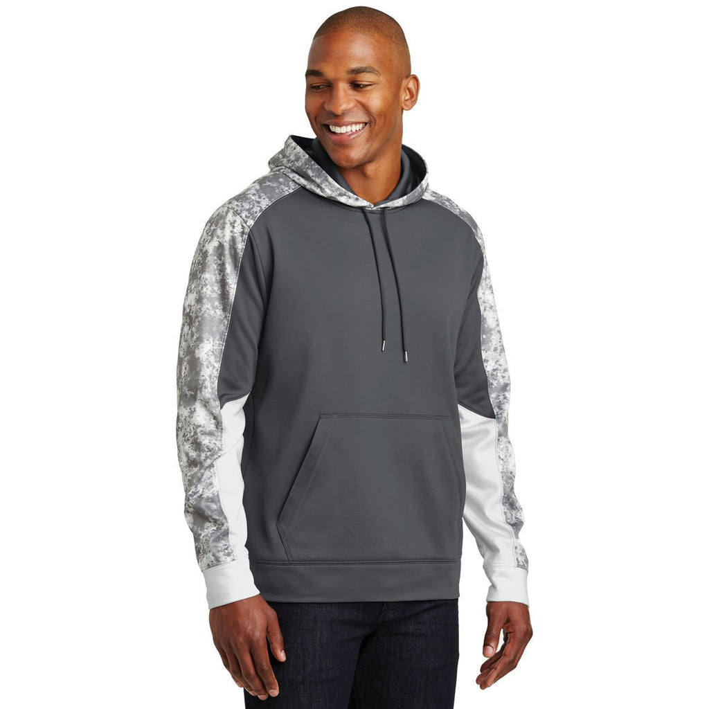 Sport-Tek Men's Dark Smoke Grey/Dark Smoke Grey Sport-Wick Mineral Freeze Fleece Colorblock Hooded Pullover