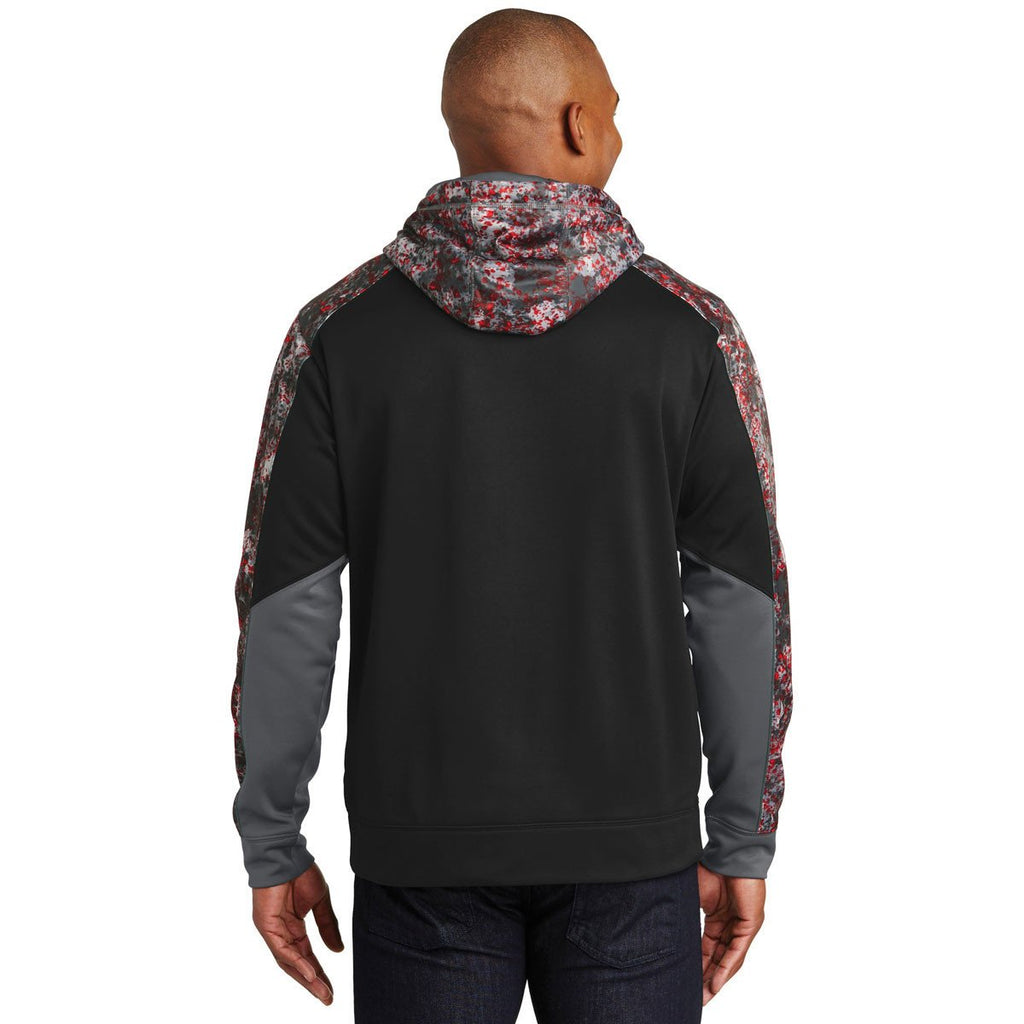 Sport-Tek Men's Deep Red/Black Sport-Wick Mineral Freeze Fleece Colorblock Hooded Pullover