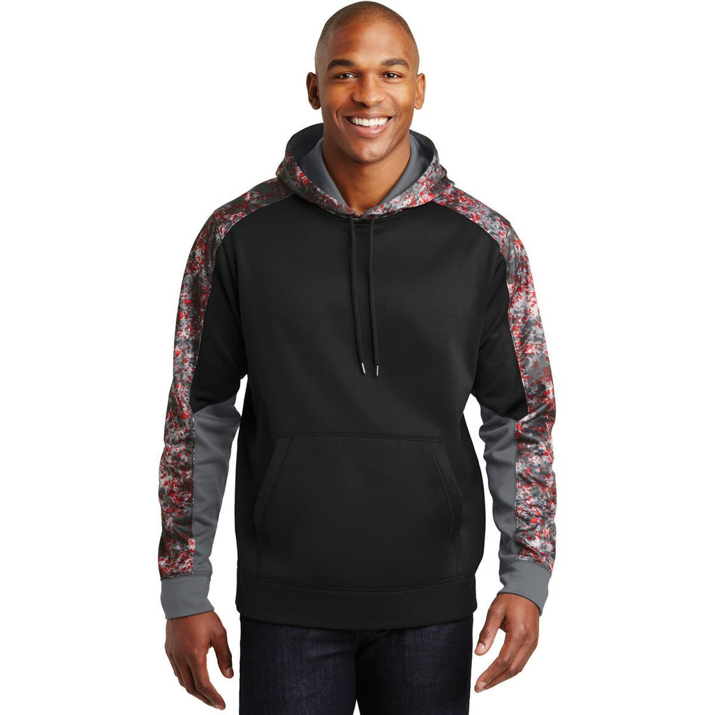 Sport-Tek Men's Deep Red/Black Sport-Wick Mineral Freeze Fleece Colorblock Hooded Pullover