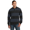 Sport-Tek Men's Black/Graphite Grey Classic Long Sleeve Rugby Polo