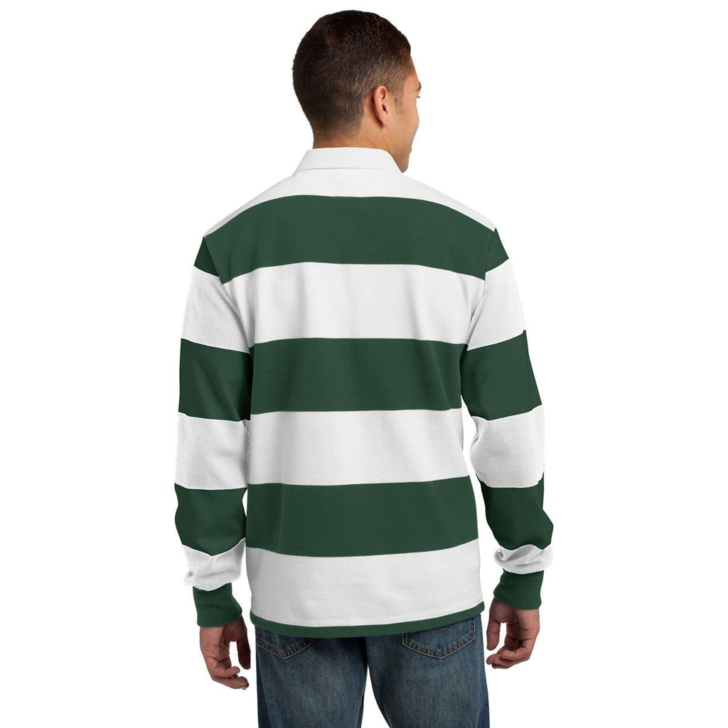 Sport-Tek Men's Forest Green/White Classic Long Sleeve Rugby Polo