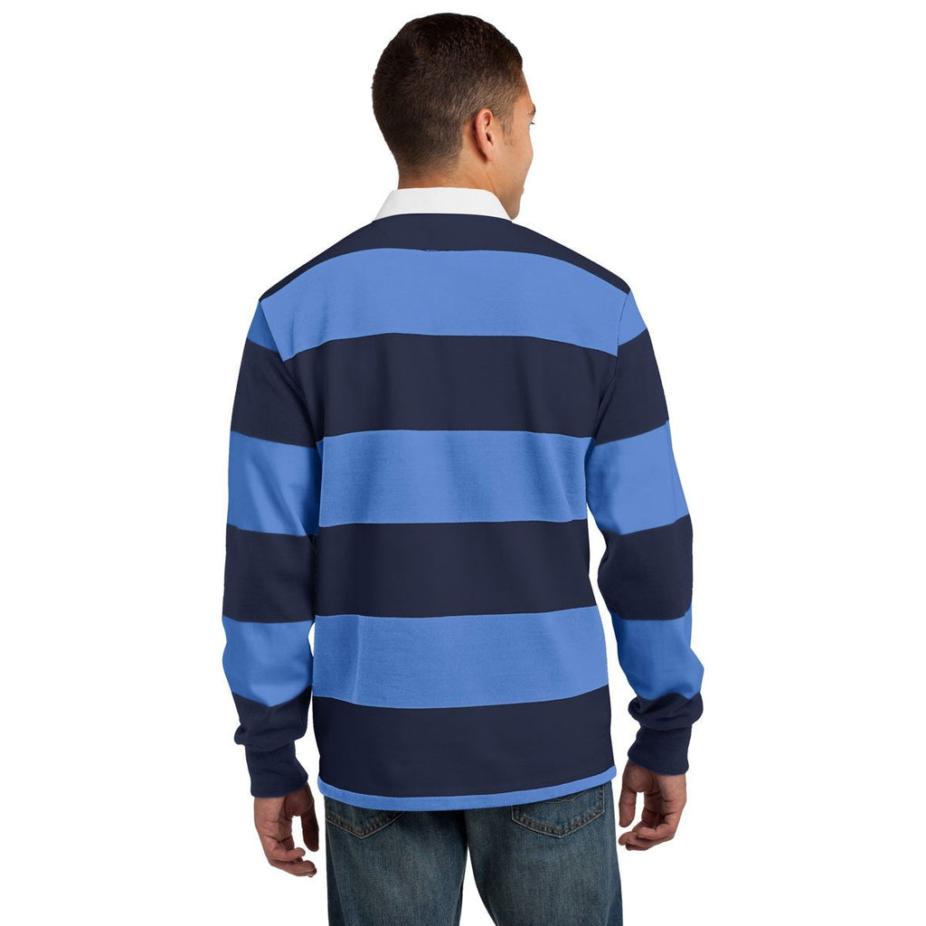 Sport-Tek Men's True Navy/Carolina Blue Classic Long Sleeve Rugby Polo