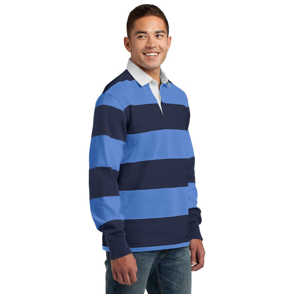 Sport-Tek Men's True Navy/Carolina Blue Classic Long Sleeve Rugby Polo