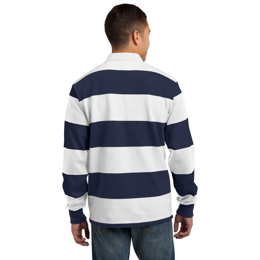 Sport-Tek Men's True Navy/White Classic Long Sleeve Rugby Polo