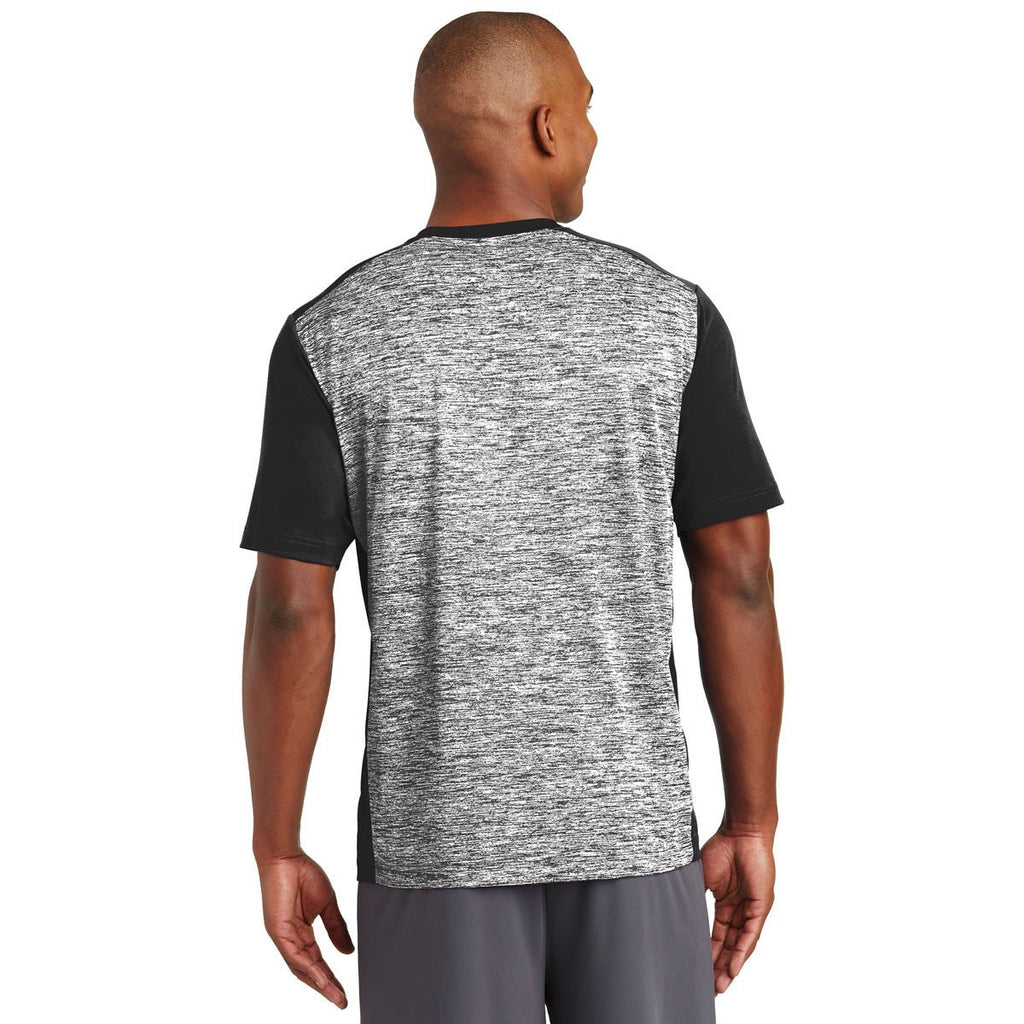 Sport-Tek Men's Black Electric/Black PosiCharge Electric Heather Colorblock Tee