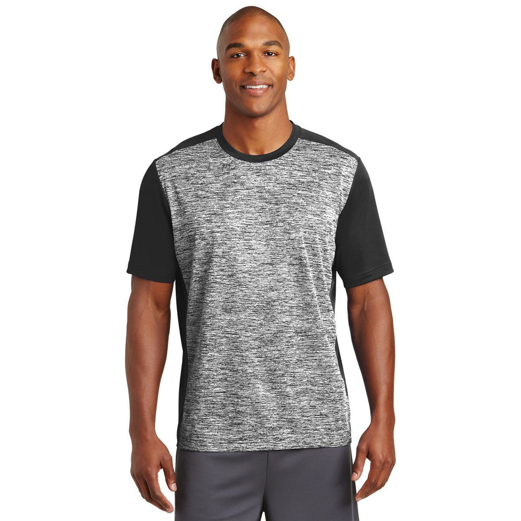 Sport-Tek Men's Black Electric/Black PosiCharge Electric Heather Colorblock Tee