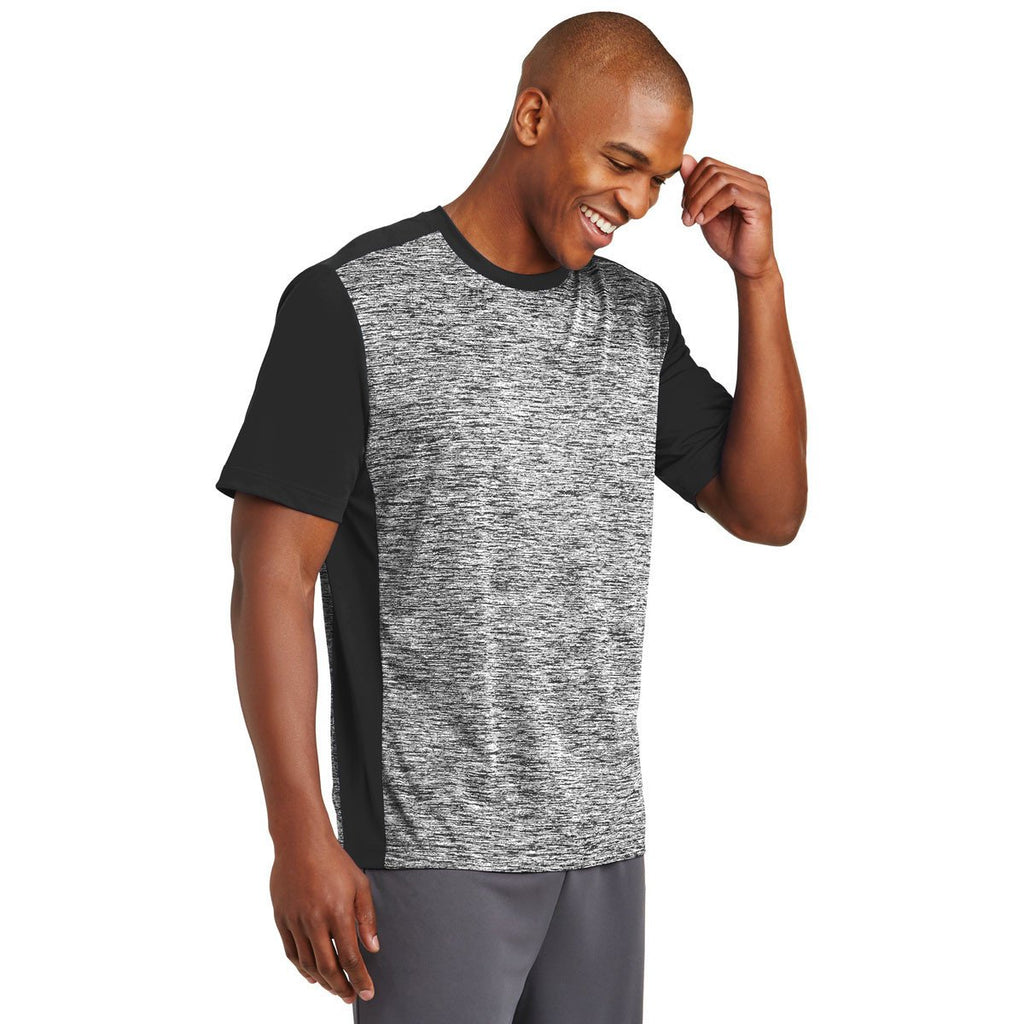 Sport-Tek Men's Black Electric/Black PosiCharge Electric Heather Colorblock Tee