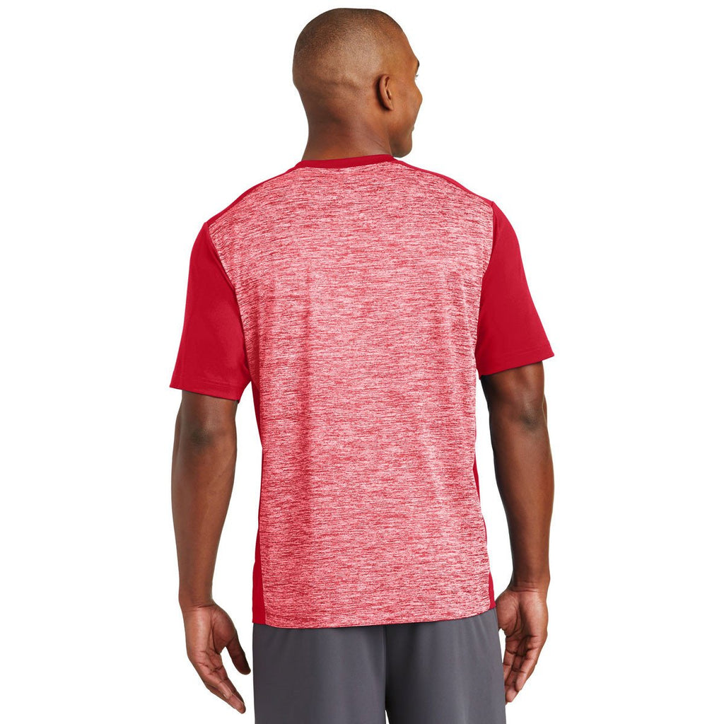 Sport-Tek Men's Deep Red Electric/Deep Red PosiCharge Electric Heather Colorblock Tee