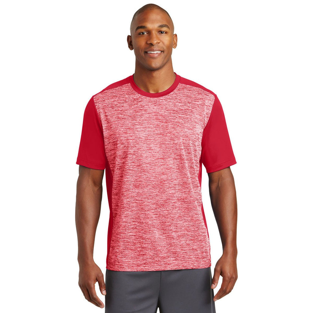 Sport-Tek Men's Deep Red Electric/Deep Red PosiCharge Electric Heather Colorblock Tee