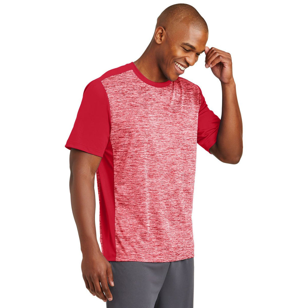 Sport-Tek Men's Deep Red Electric/Deep Red PosiCharge Electric Heather Colorblock Tee