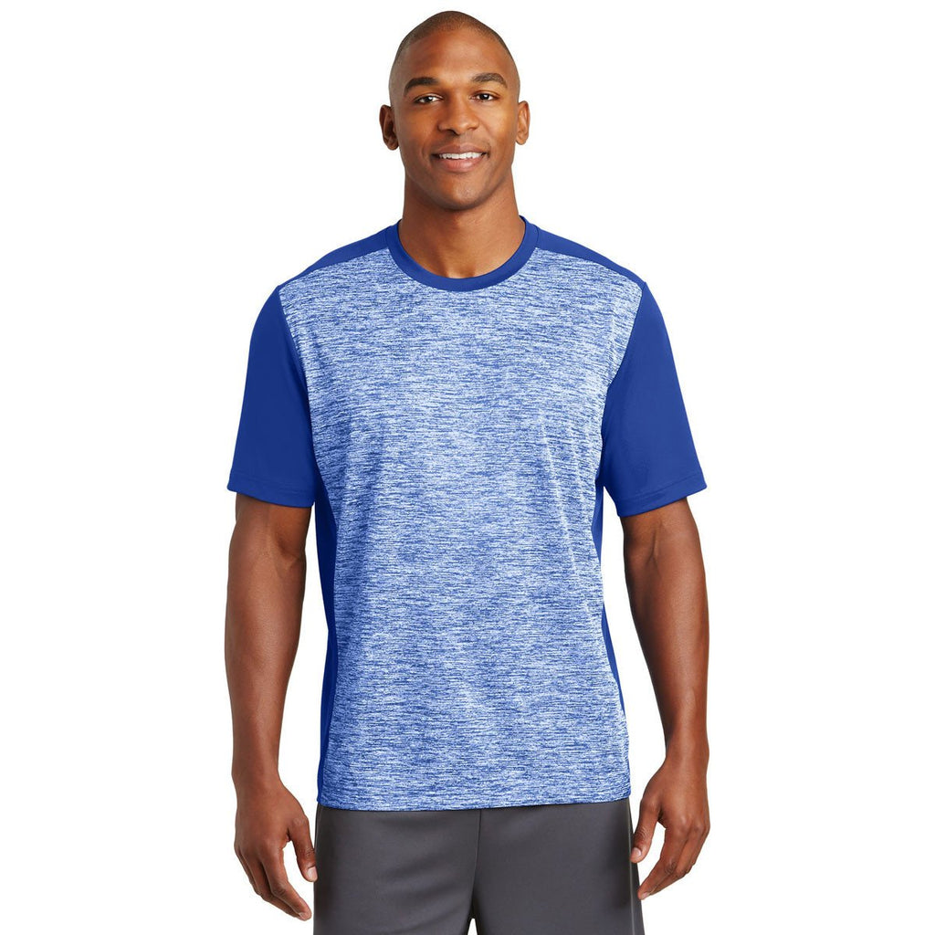 Sport-Tek Men's True Royal Electric/True Royal PosiCharge Electric Heather Colorblock Tee