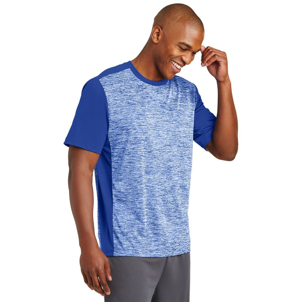 Sport-Tek Men's True Royal Electric/True Royal PosiCharge Electric Heather Colorblock Tee