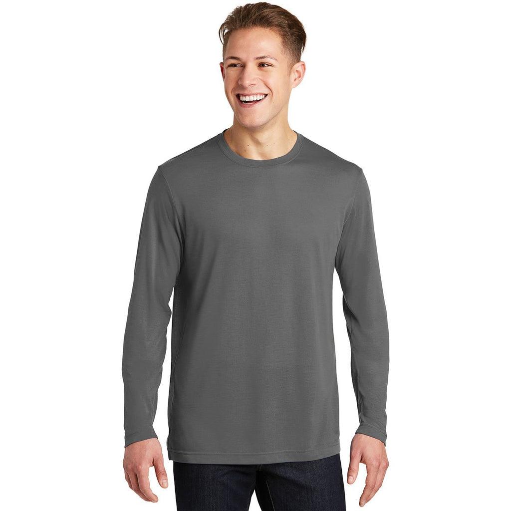 Sport-Tek Men's Dark Smoke Grey Long Sleeve PosiCharge Competitor Cotton Touch Tee