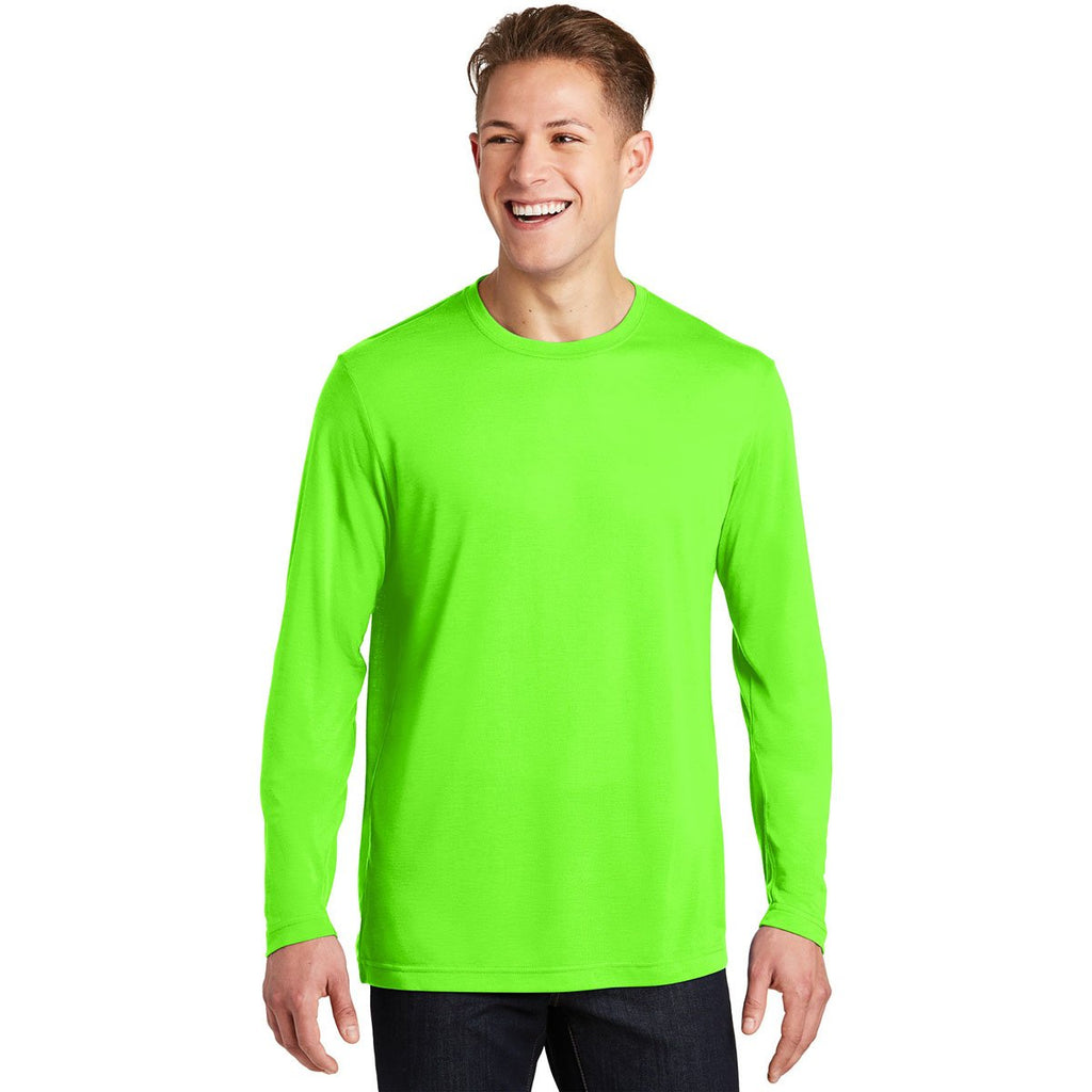 Sport-Tek Men's Neon Green Long Sleeve PosiCharge Competitor Cotton Touch Tee