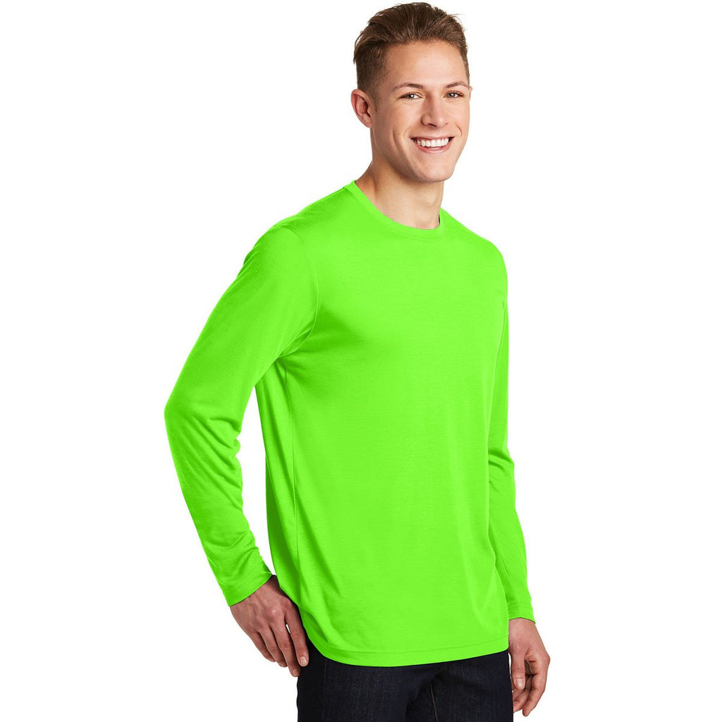 Sport-Tek Men's Neon Green Long Sleeve PosiCharge Competitor Cotton Touch Tee