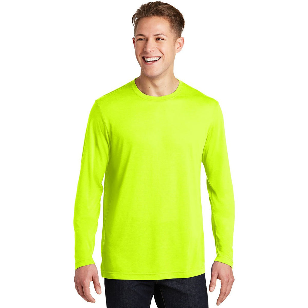 Sport-Tek Men's Neon Yellow Long Sleeve PosiCharge Competitor Cotton Touch Tee