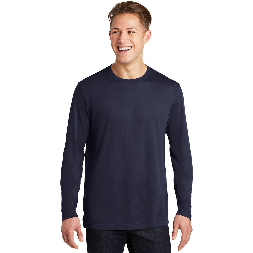 Sport-Tek Men's True Navy Long Sleeve PosiCharge Competitor Cotton Touch Tee