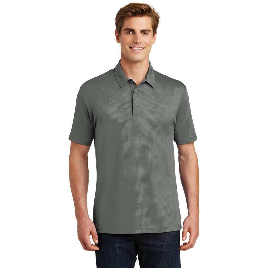 Sport-Tek Men's Dark Smoke Grey Embossed PosiCharge Tough Polo